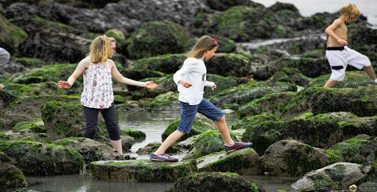 children climbing over the rocks at eastbourne airshow